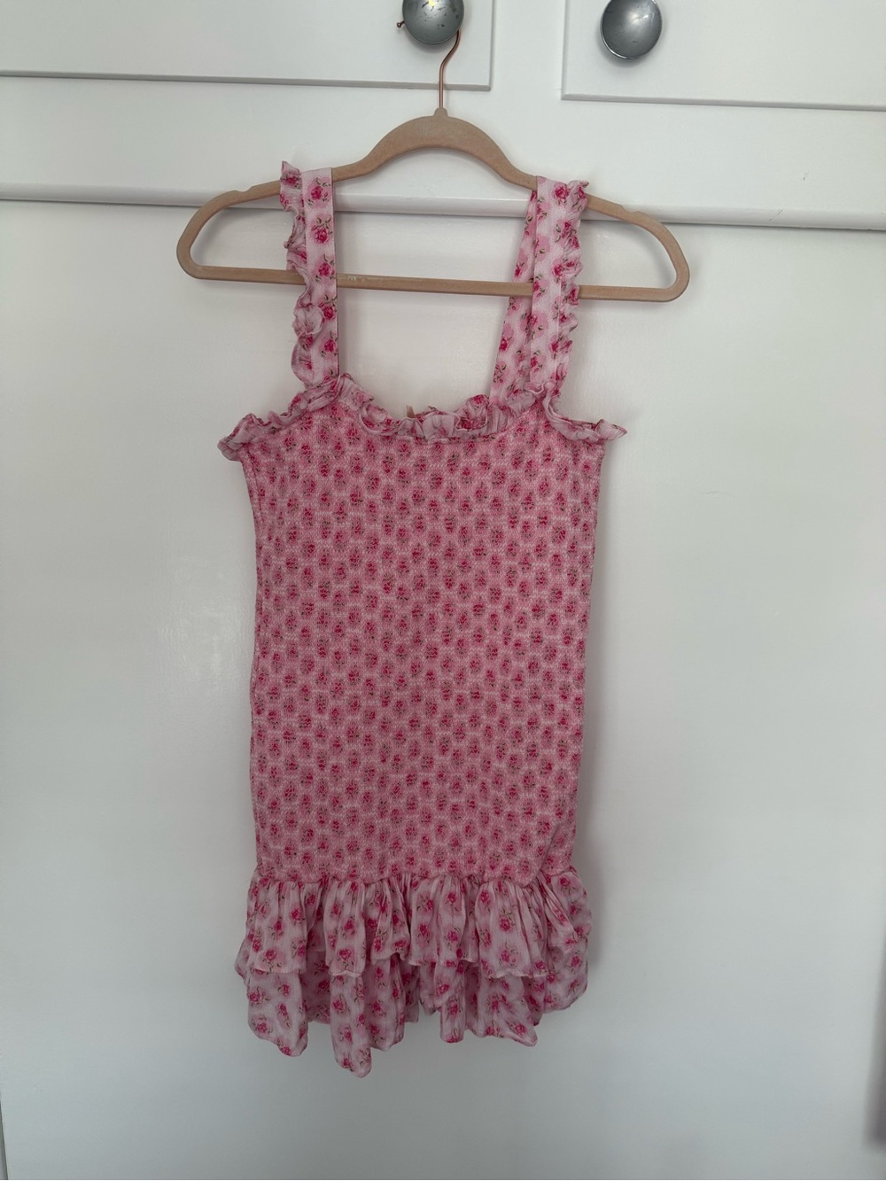 LoveShackFancy Breyer Mini Dress in a Pink Divine floral print